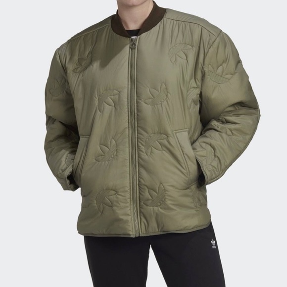 14) NWT ADIDAS Originals Trefoil Green Oversized Bomber Liner Jacket Size Small - Picture 5 of 16